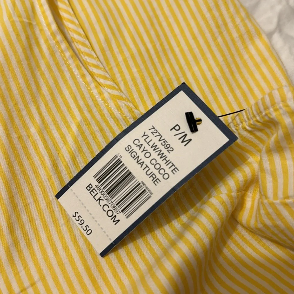Crown & Ivy Women Yellow Striped Ruffle Neck Sleeveless Blouse Top Size PM NWT - Picture 5 of 6
